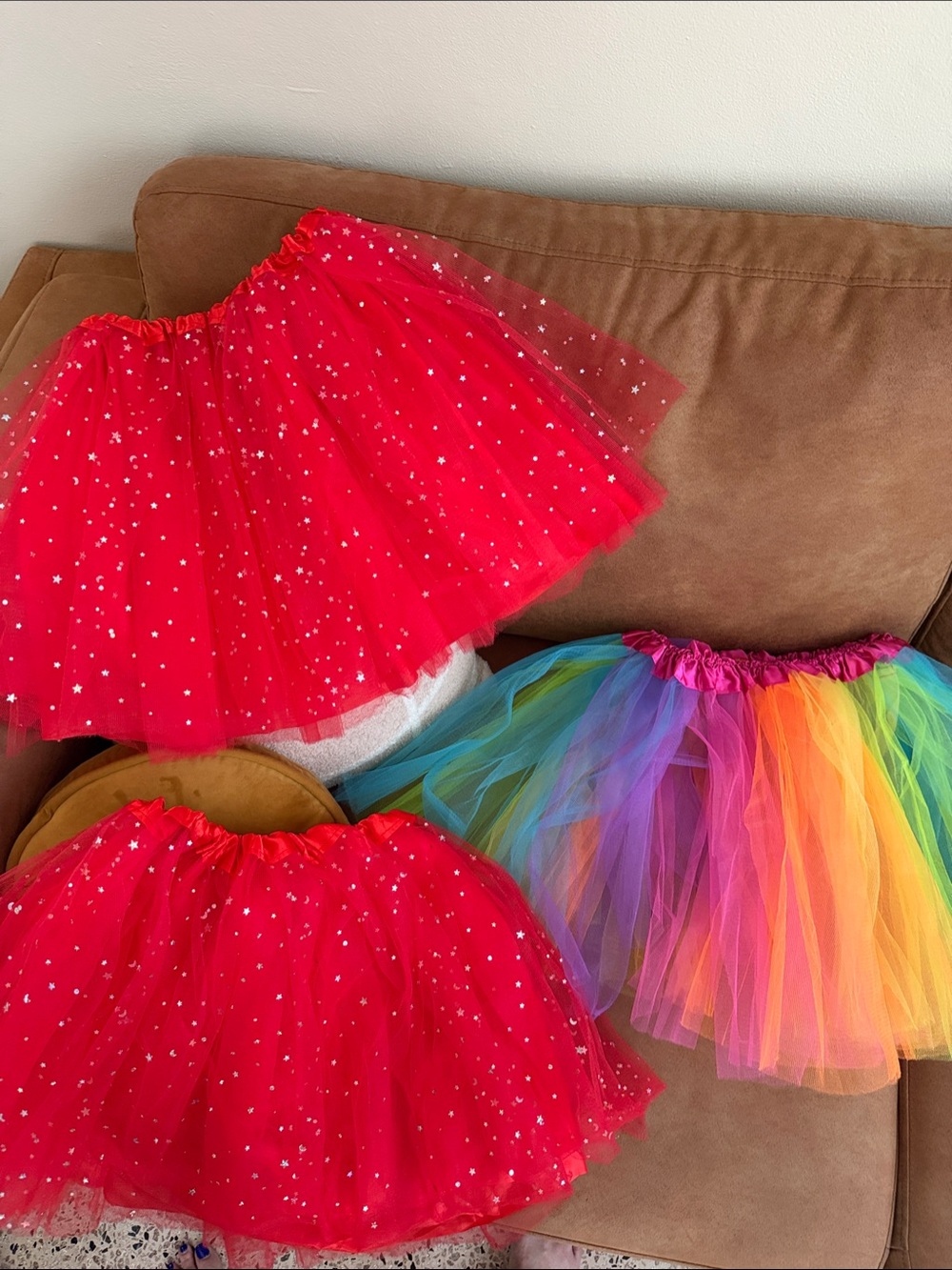Bright Red Star Tulle Tutus & Rainbow Tulle Skirt Bundle of 3